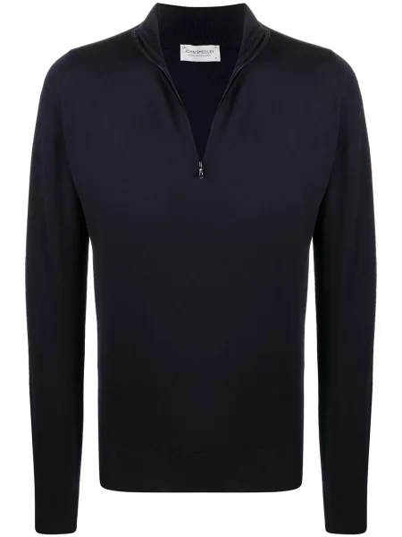 Pulover John Smedley tricotate de jumătate de fermoar albastru