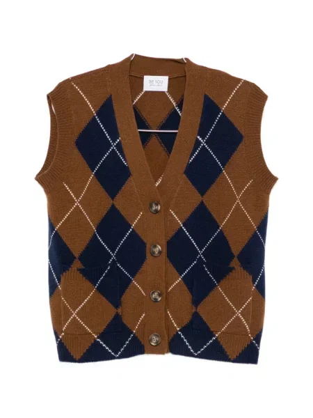 Vestă Beyou tricotate cu model argyle maro