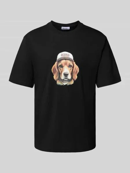 T-shirt z nadrukiem z logo Review czarna