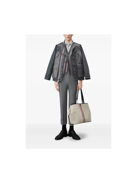Kardigan Thom Browne wełniany z dekoltem w serek szary