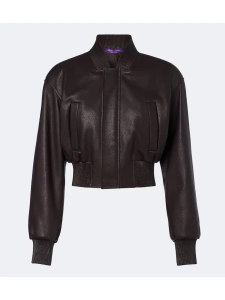 Ošišano kožna jakna Ralph Lauren Collection smeđa