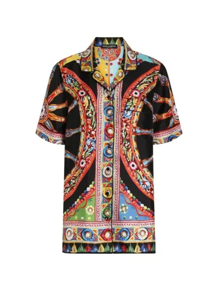 Cămașă Dolce & Gabbana de mătase cu imagine negru