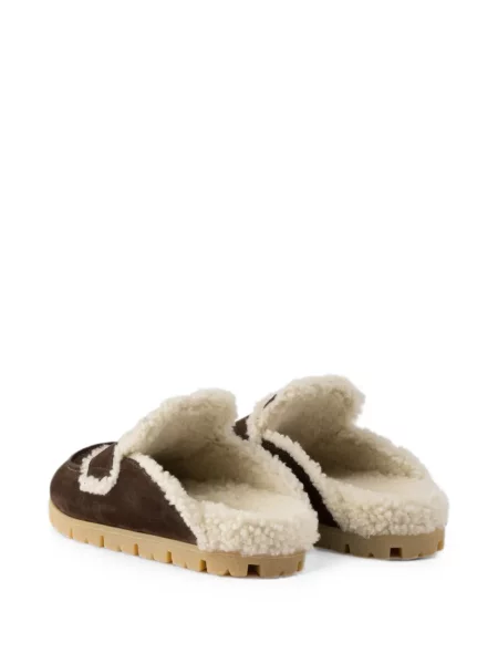 Papuci tip mules Prada din piele de căprioară maro