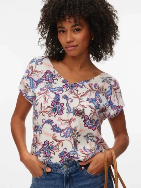 VERO MODA Bluza VMCHERIE svetlo modra / rjava / roza / off-bela bela