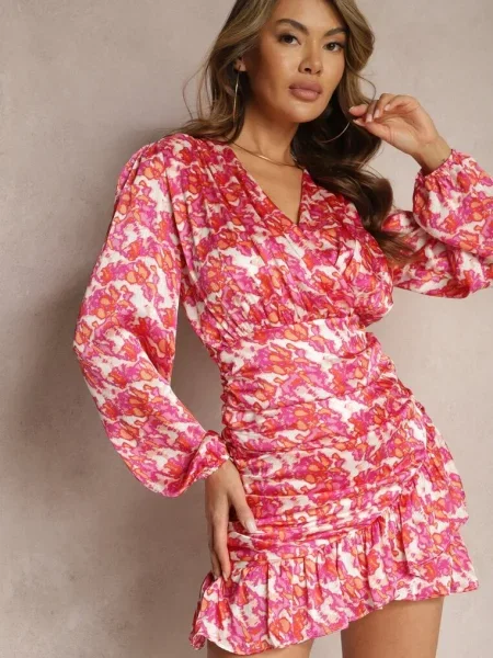 Rochie Clopot Mini Cu Volane Ihellia roz