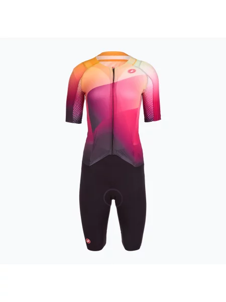 Cyklistická kombinéza Castelli Free Sanremo 3 SS In dark night shade/vivid orange-bright rose růžový