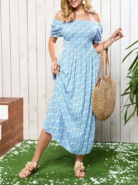 Rochie midi Resti cu model floral până la genunchi de costum alb