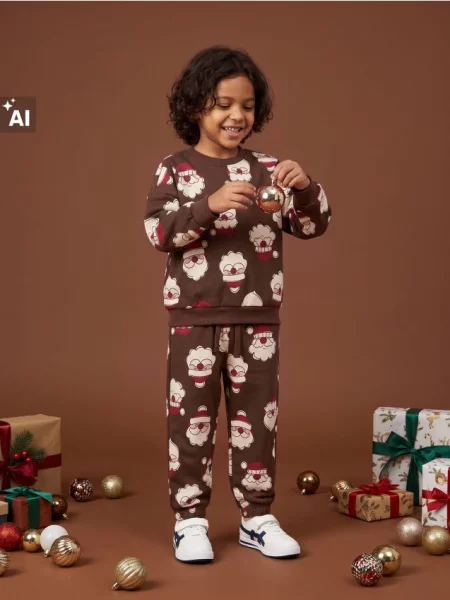 Sinsay Komplet: mikina a kalhoty s motivem Santa Clause tmavě hnědá