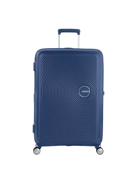 Lniana walizka American Tourister niebieska