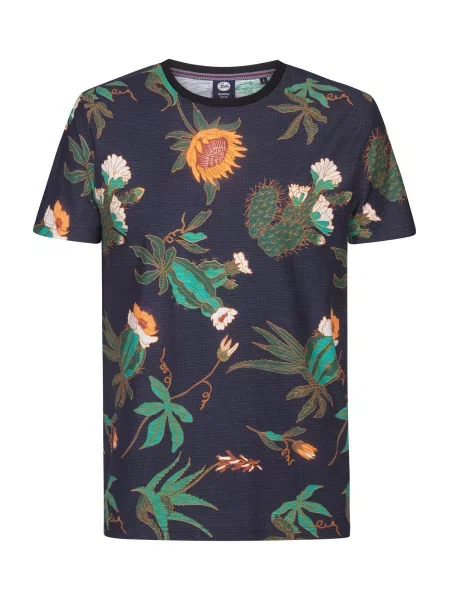 Petrol Industries Tricou maro coniac / verde smarald / verde închis negru