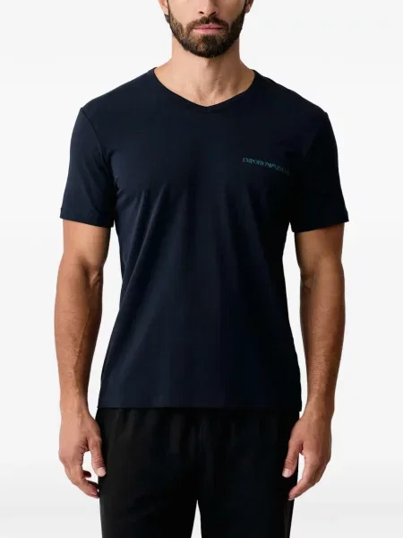 Πουκάμισο Emporio Armani με σχέδιο με λαιμόκοψη v μπλε
