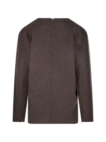 Bluzka S Max Mara wełniana z dekoltem w serek brązowa