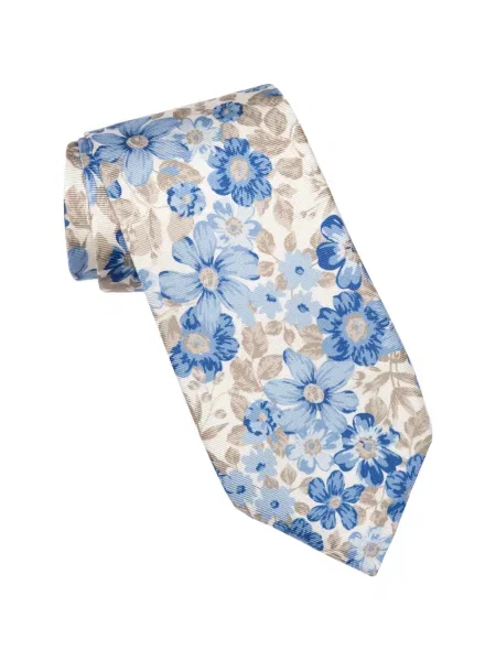 Cravată Elizabetta de mătase cu model floral cu imagine albastru