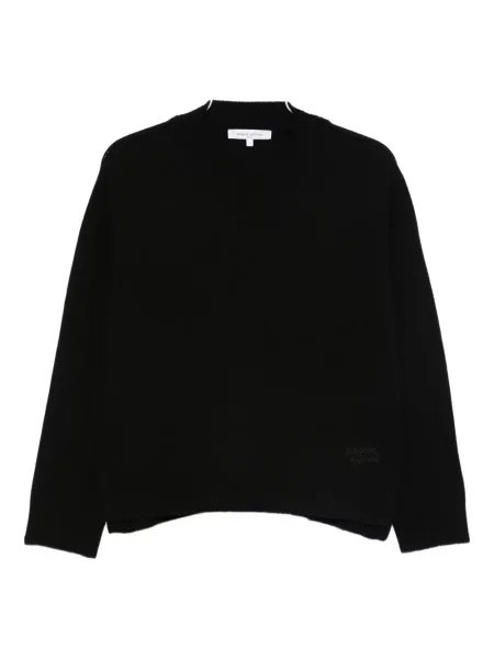 Pulover Maison Kitsune de lână cu decolteu în V negru