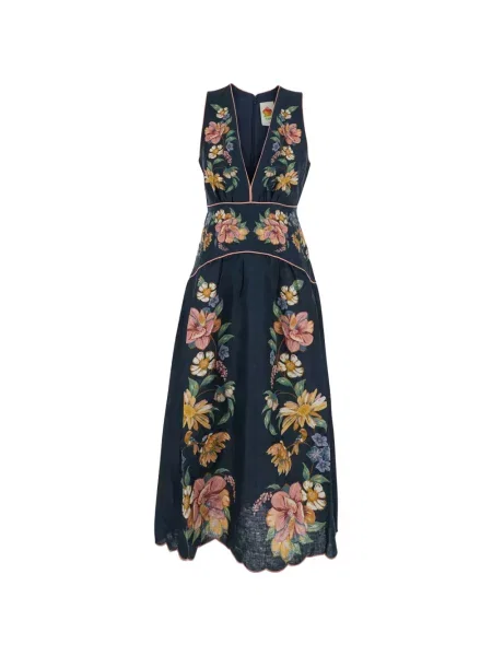 Rochie Farm Rio cu model floral cu decolteu în V albastru