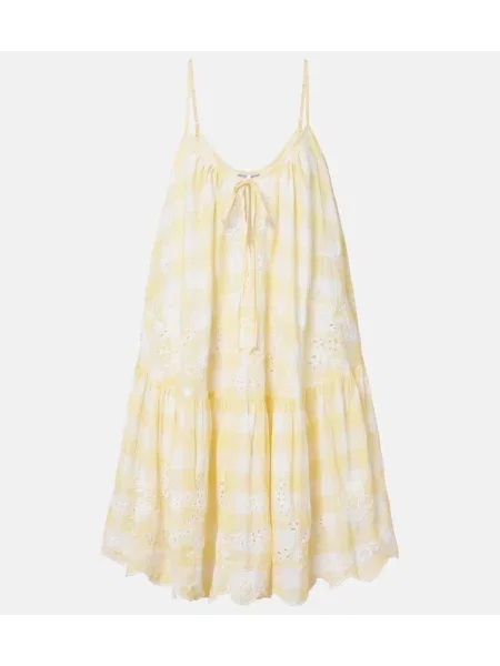 Rochie Juliet Dunn cu broderie în carouri galben