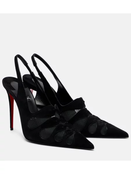 Pantofi cu toc Christian Louboutin din piele de căprioară slingback negru