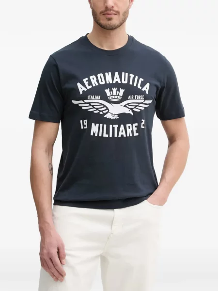 Tricou Aeronautica Militare cu imagine cu decolteu rotund albastru