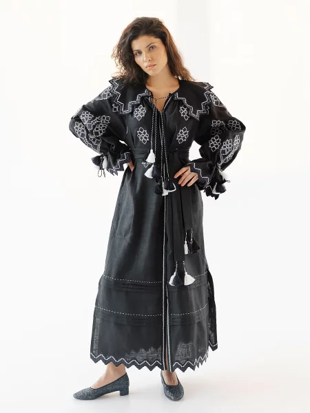 Платье Embroidered Gem с вышивкой черное