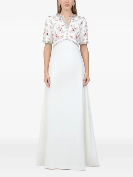Rochie maxi Dina Melwani cu model floral alb