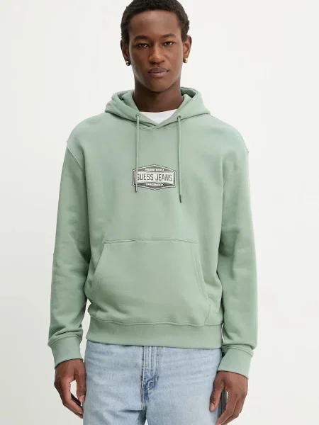 Bombažen pulover Guess Jeans zelena