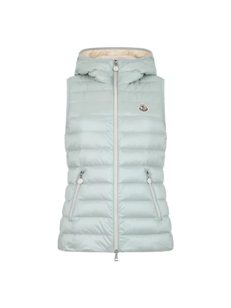 Kamizelka puchowa Moncler z kapturem niebieska