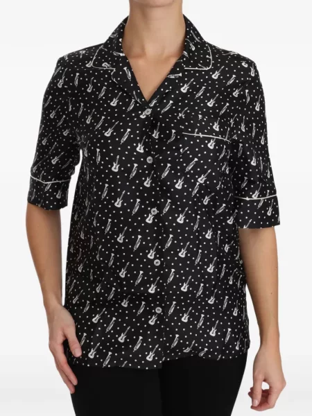 Šilkinė taškuota marškiniai Dolce & Gabbana juoda