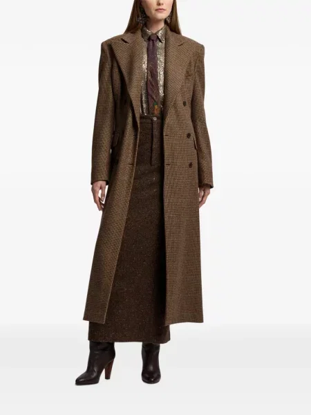 Παλτό Ralph Lauren Collection houndstooth διπλόκουμπα καφέ