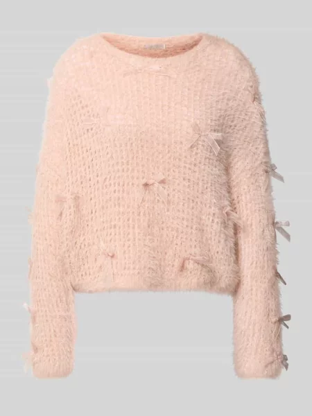 Sweter z dzianiny z wiązanymi detalami Guess różowy