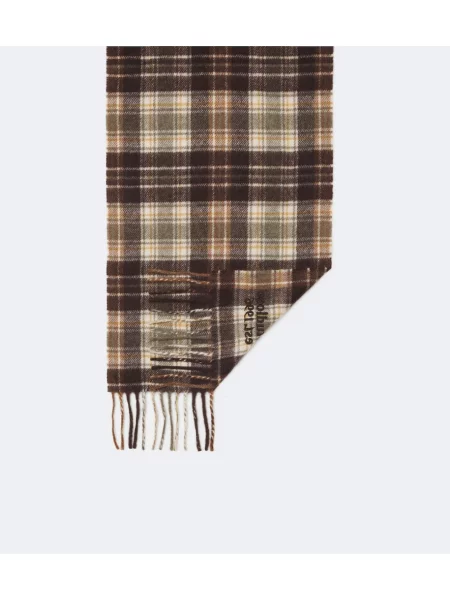 Volneni šal Acne Studios z obrobami s karirastim vzorcem rjava