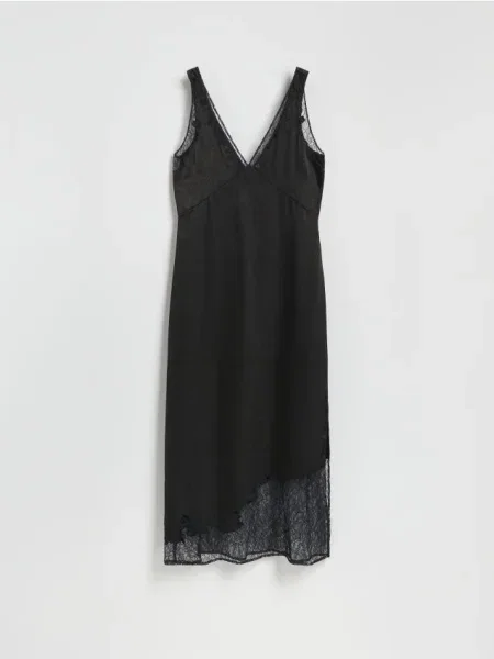 Reserved Сукня міді з мереживом чорний