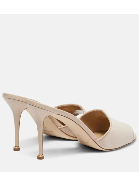 Papuci tip mules Manolo Blahnik din piele de căprioară bej
