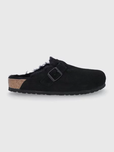 Birkenstock De piele mules încălțăminte Boston | shearling negru