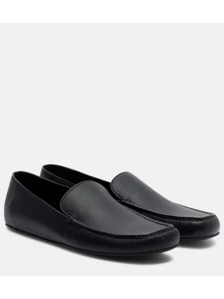 Pantofi loafer The Row din piele slip-on negru