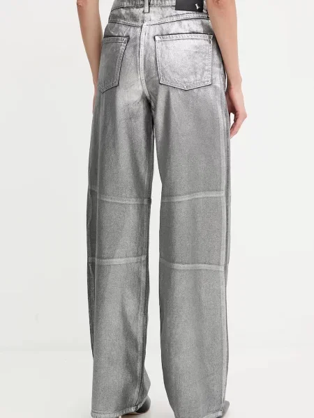 Kalhoty Patrizia Pepe široké high waist stříbrná