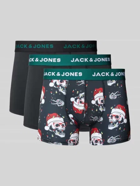 Obcisłe bokserki ze szwami działowymi w zestawie 3 szt. model ‘XMAS SKULLS’ Jack & Jones czarne