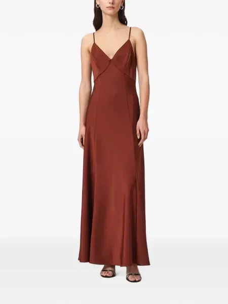 Rochie maxi Allsaints cu decolteu în V maro