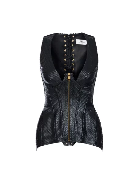 Top Elisabetta Franchi skórzany czarny