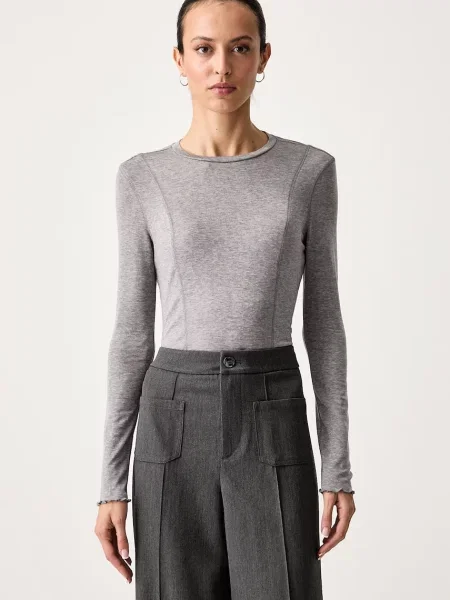 Scotch & Soda tričko s dlouhým rukávem s příměsí vlny šedé