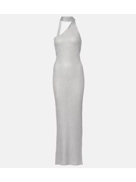 Rochie maxi Bananhot cu un umăr gol de costum argintiu