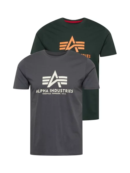 ALPHA INDUSTRIES Tričko šedá / jedle / jasně oranžová bílá