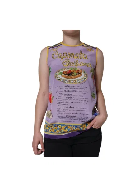 Jedwabny top Dolce And Gabbana z nadrukiem fioletowy