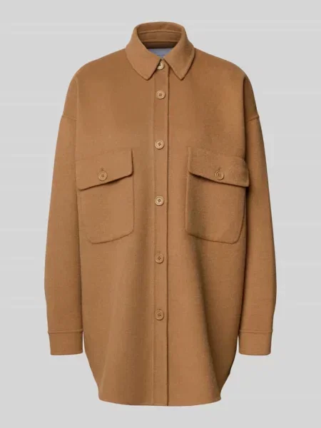 Bluzka koszulowa o kroju oversized z mieszanki wełny z nakładanymi na piersi Style Icon Collection