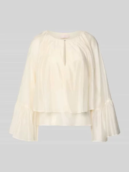 Bluzka o kroju relaxed fit z mieszanki lyocellu z obszyciem falbanami Liu Jo White beżowa