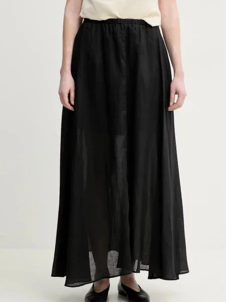 ISABELLE BLANCHE spódnica lniana maxi rozkloszowana czarny