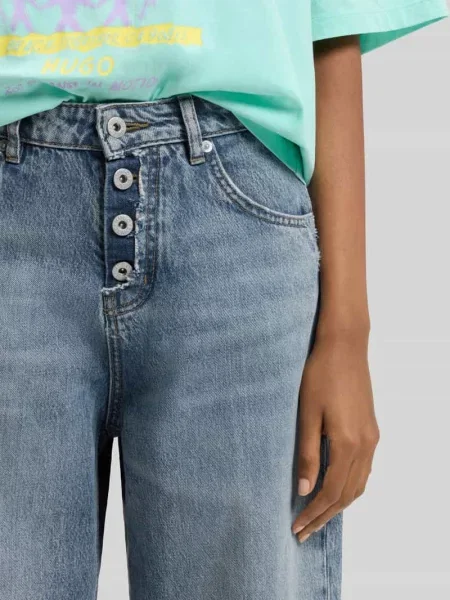 Jeansy o kroju loose fit z widoczną listwą guzikową Hugo Blue niebieskie