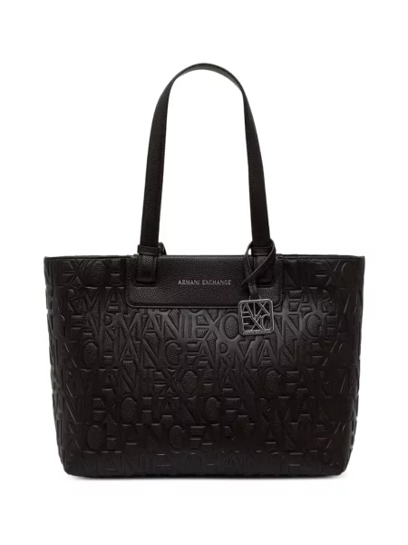 Geantă shopper Armani Exchange cu autograf maro