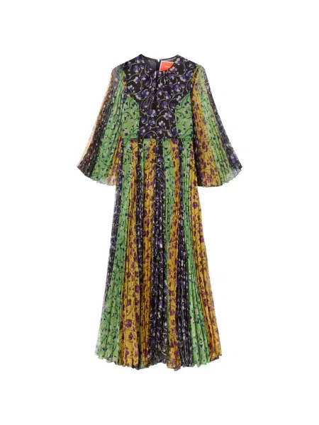 Rochie maxi La Doublej cu model floral cu imagine plisată verde