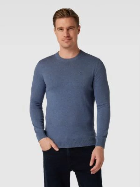 Sweter z dzianiny z okrągłym dekoltem Tom Tailor niebieski