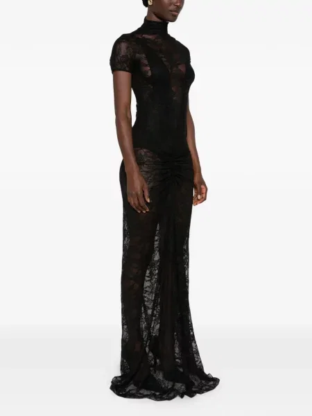 Rochie maxi The Andamane cu volane din dantelă negru